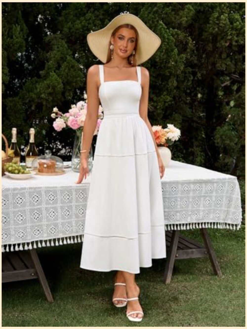 Square Neck Corset Midi Dress Flowy A-Line Sleeveless Backless Wedding Guest - Picture 2 of 7